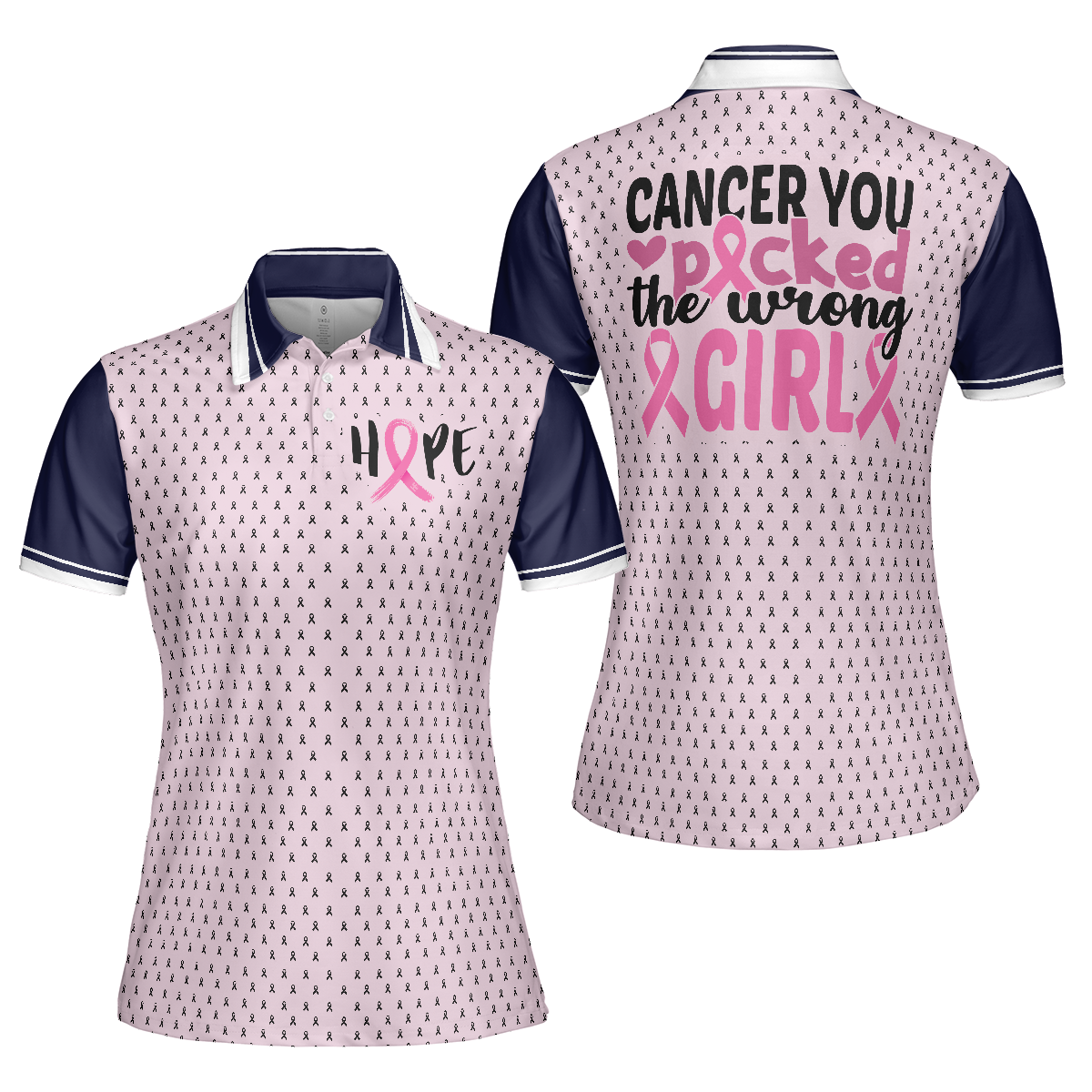 You Picked The Wrong Girl Breast Cancer Awareness Short Sleeve Women Polo Shirt, Breast Cancer Shirt For Women