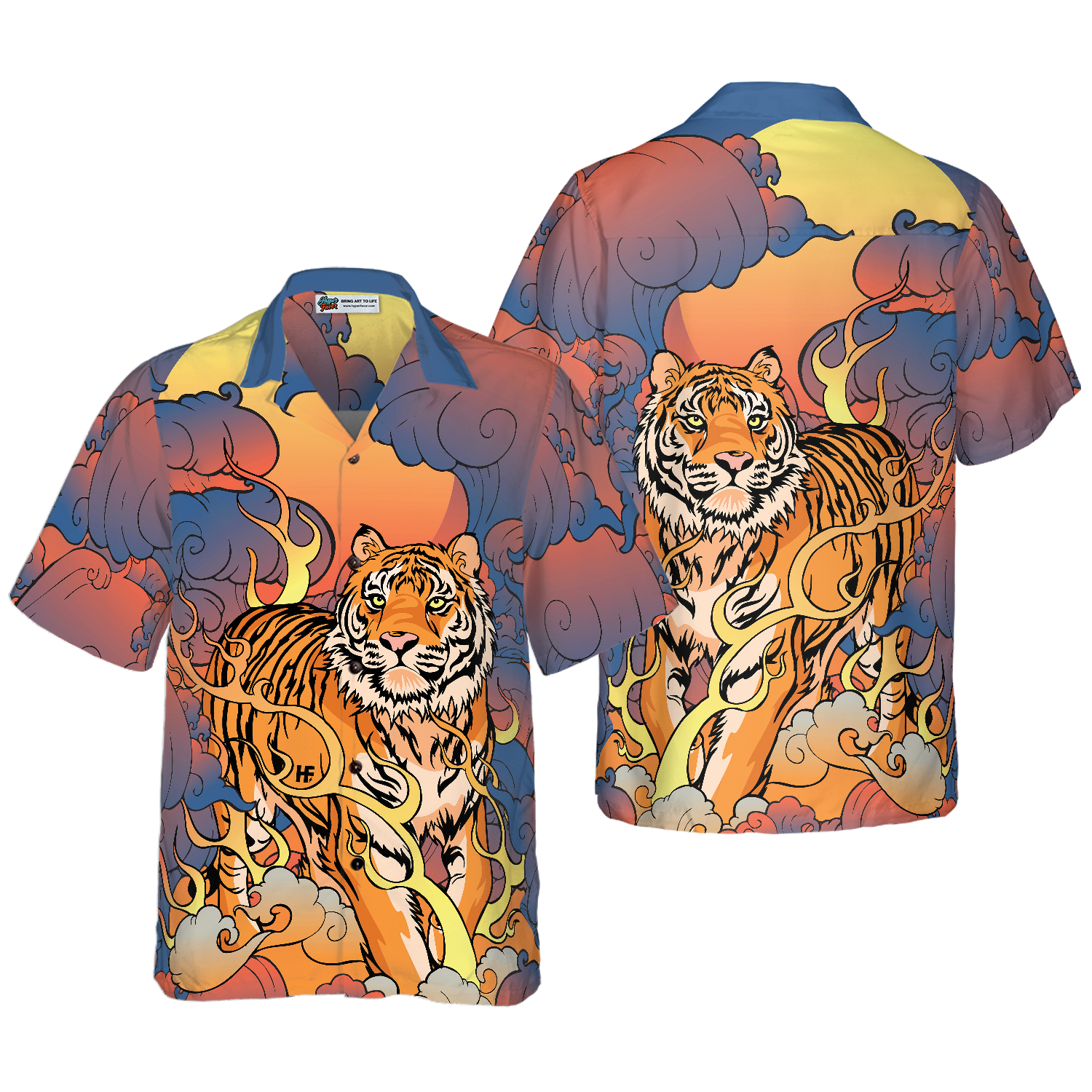 Oriental Powerful Tiger Hawaiian Shirt, Dawn Sun And Cloud Tiger Print Shirt For Men