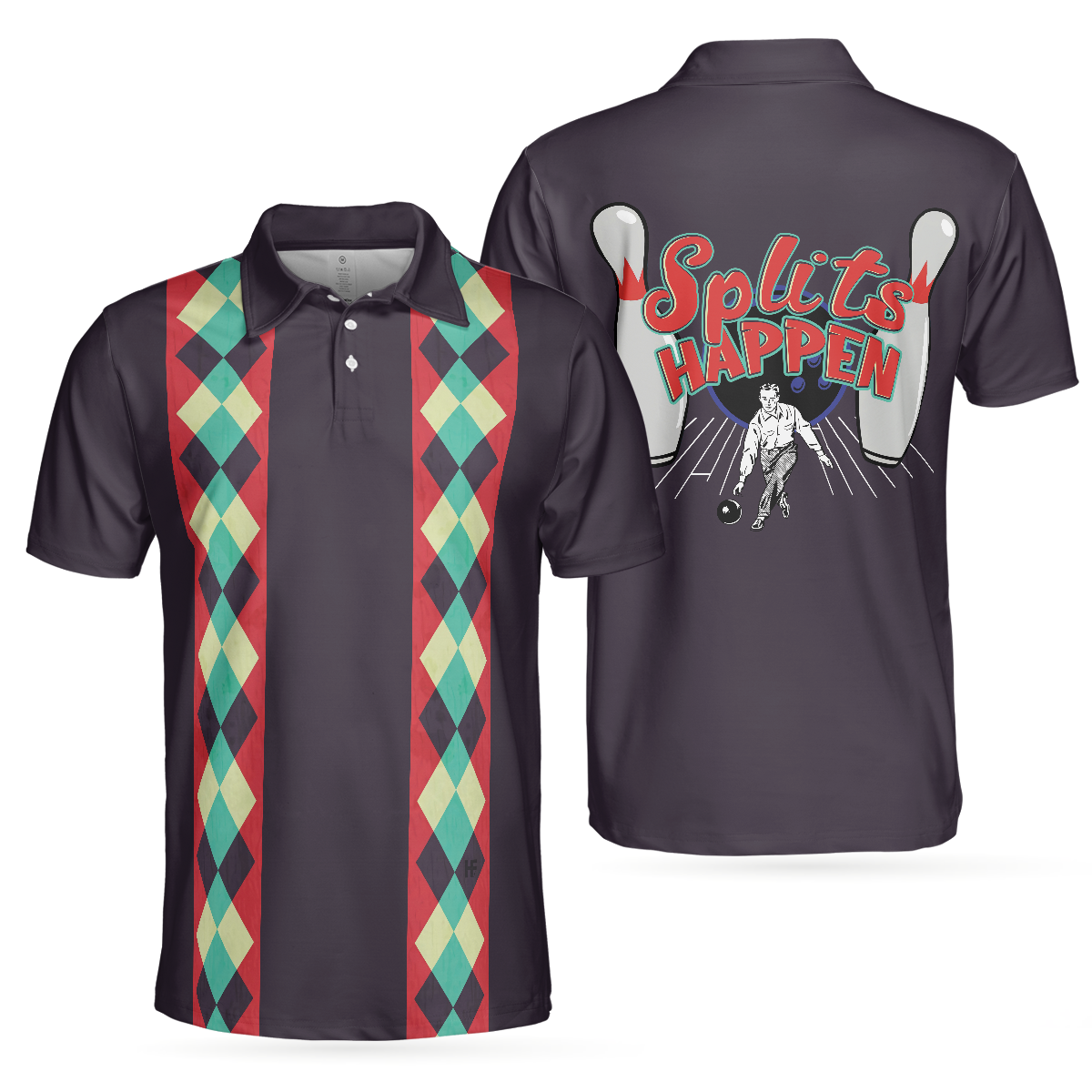 Splits Happen Bowling Polo Shirt, Plaid Pattern Polo Bowling Style Shirt For Male Bowlers, Simple Shirt Design