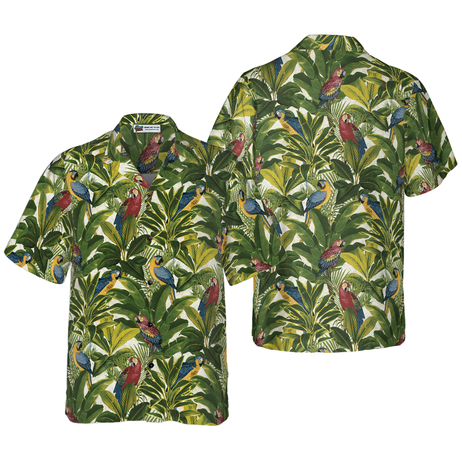 Exotic Parrots Tropical Leaves Hawaiian Shirt