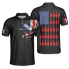 Black American Flag Bowling Polo Shirt, Cool USA Flag Bowling Shirt For Men