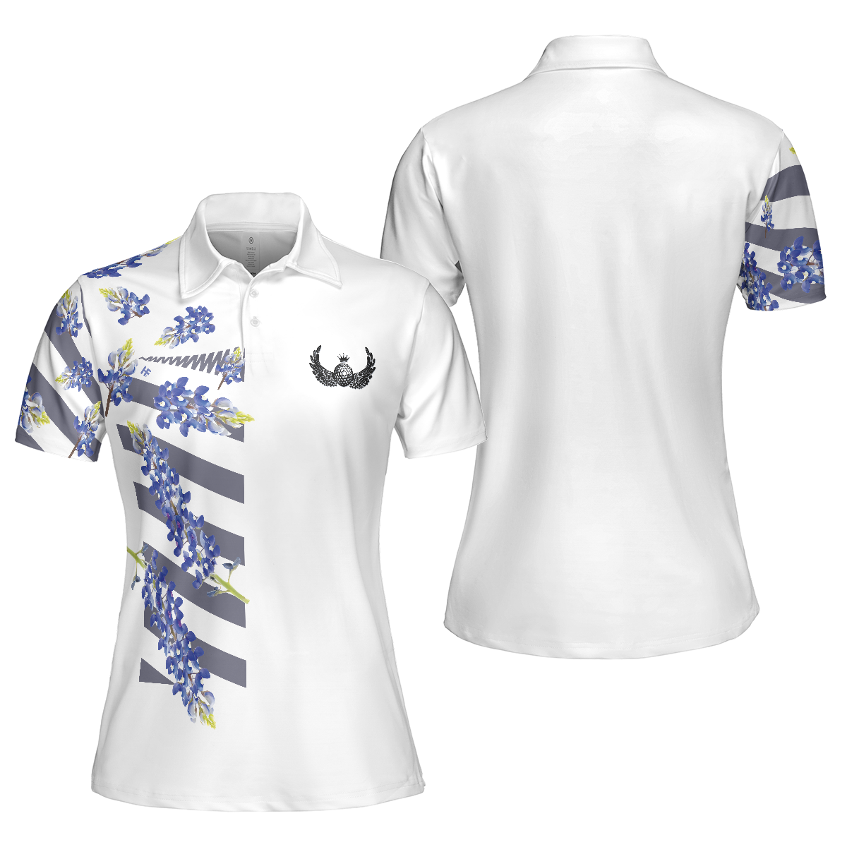 Bluebonnet Golf Short Sleeve Women Polo Shirt, Floral Texas Golf Shirt For Ladies