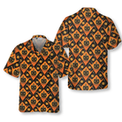 Grinning Black Cats Halloween Hawaiian Shirt For Men, Black And Pumpkin Orange Harlequin Pattern Hawaiian Shirt