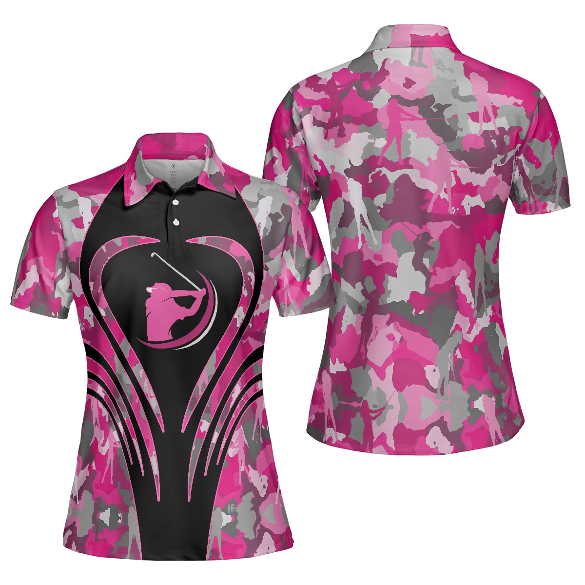 Golf Girl Pink Camouflage Pattern Short Sleeve Women Polo Shirt, Unique Female Golf Gift