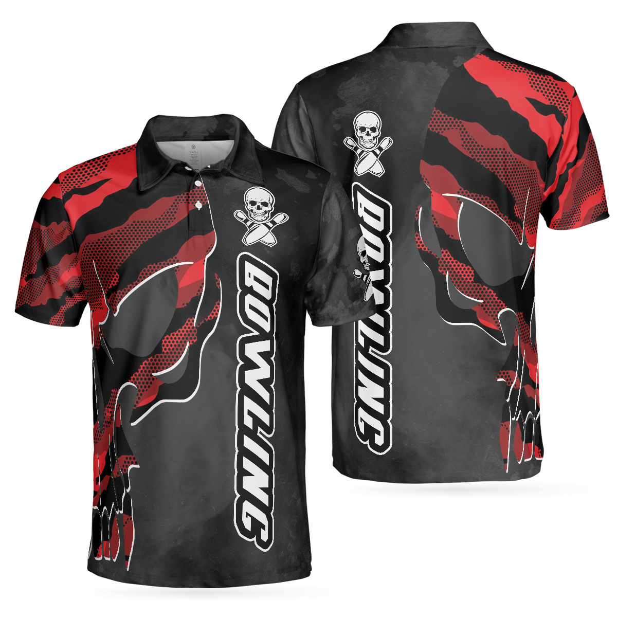 Coolest Skull Bowling With Camouflage Pattern Bowling Polo Shirt, Camo Bowling Shirt For Men