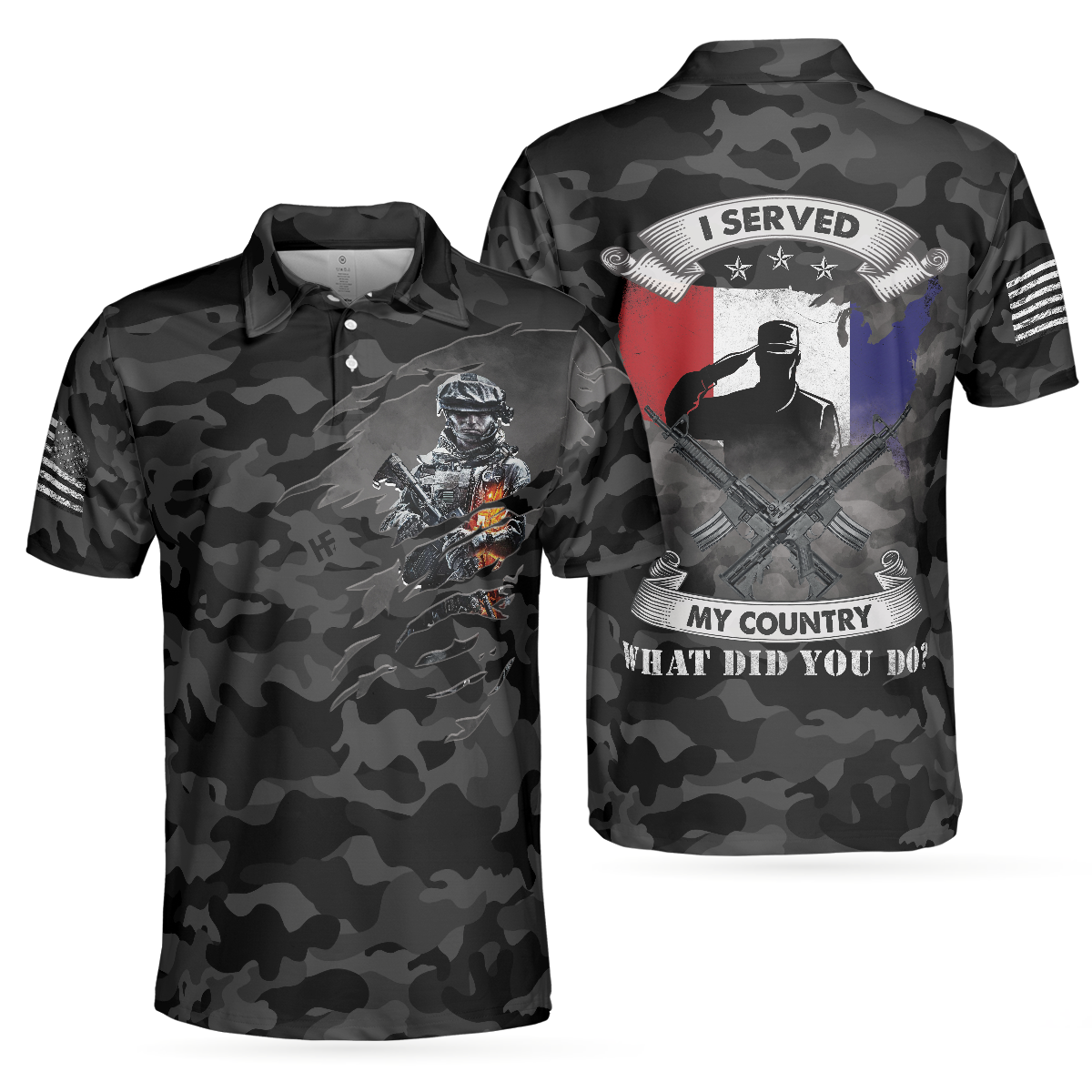 I Served My Country Polo Shirt, Dark Colored Camouflage Veteran Shirt Design, Best Gift For Veterans