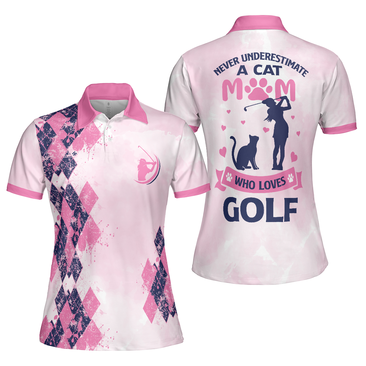 Never Underestimate A Cat Mom Golf Girl Short Sleeve Women Polo Shirt