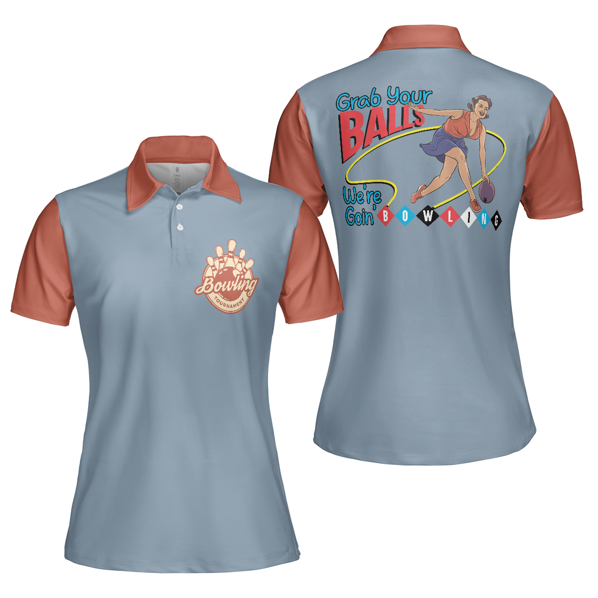 Grab Your Balls We Are Going Bowling V2 Short Sleeve Women Polo Shirt, Best Bowling Polo Shirt Design For Ladies