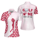Golf And Wine Kind Of Girl Short Sleeve Women Polo Shirt, Pink Diamond Pattern Shirt For Golf Ladies