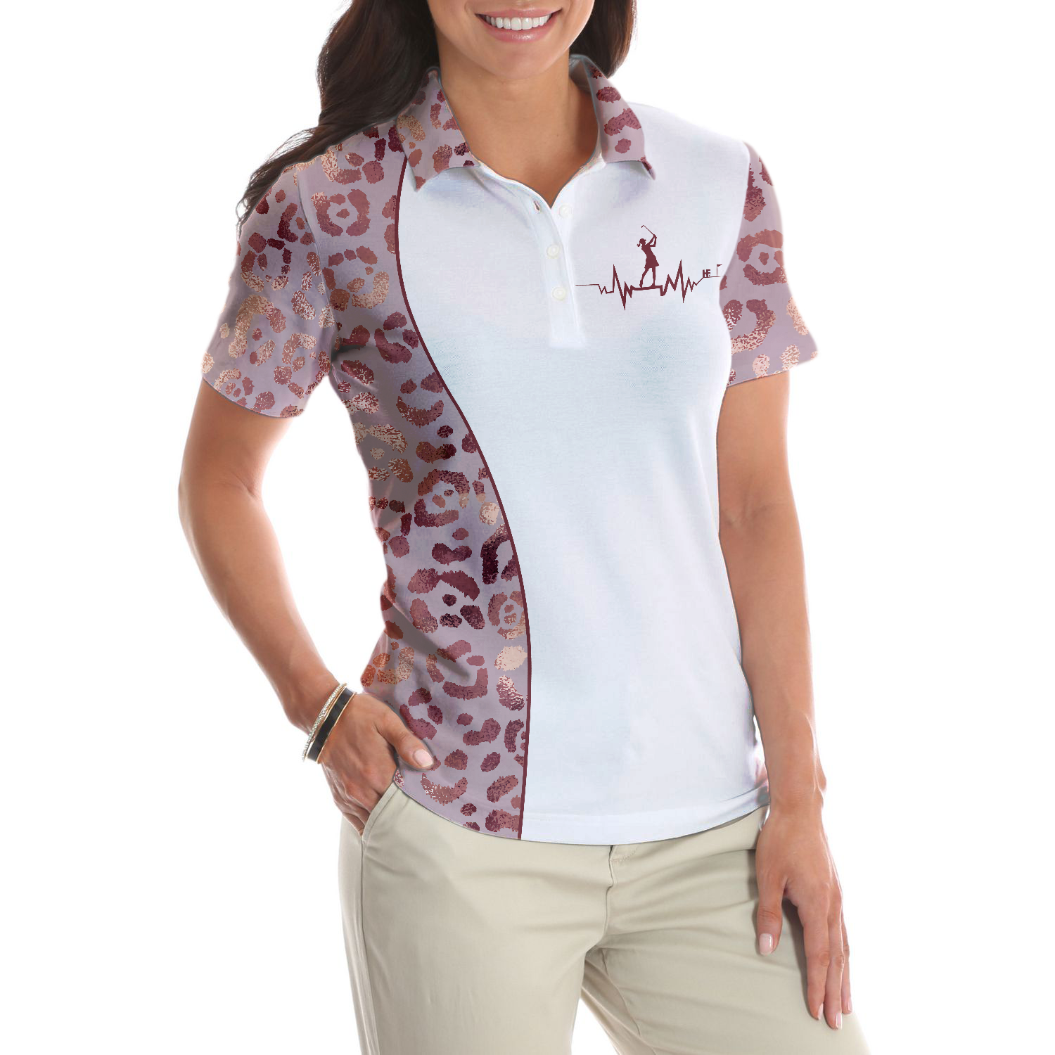 Coffee Love Golf Leopard Pattern Short Sleeve Women Polo Shirt