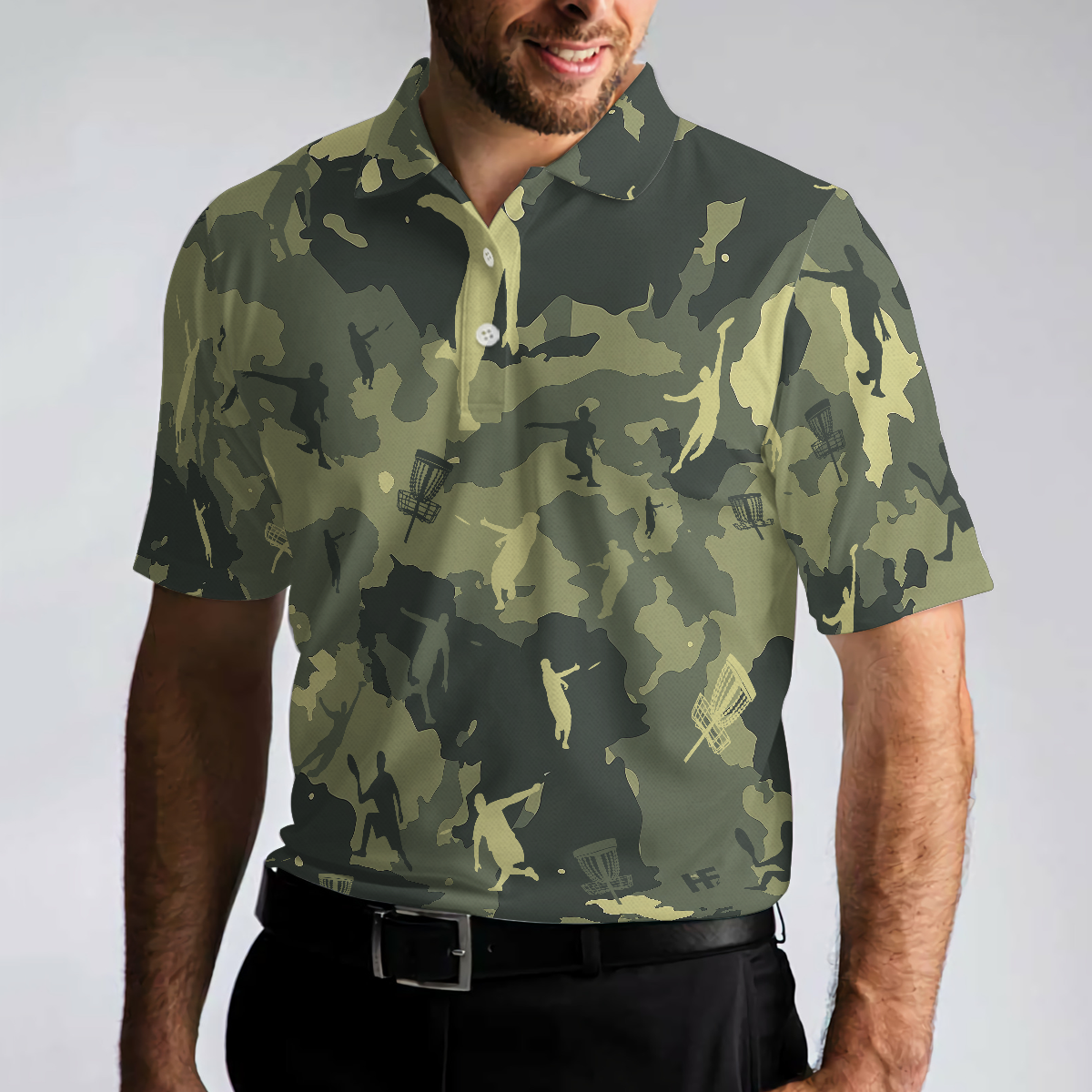 Camouflage Texture Disc Golf Shirt For Men Polo Shirt, Cool Camo Disc Golf Shirt Design For Male Players