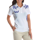 Elegant Bluebonnet Flower For Texas Golfer Short Sleeve Women Polo Shirt, White Texas Golf Shirt For Ladies