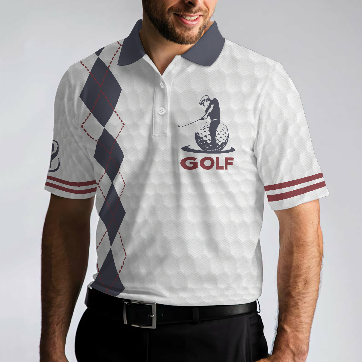 Life Is Short Swing Hard Golf Polo Shirt, Grey Argyle Polo Shirt For Golfers, Basic Golf Shirt Design