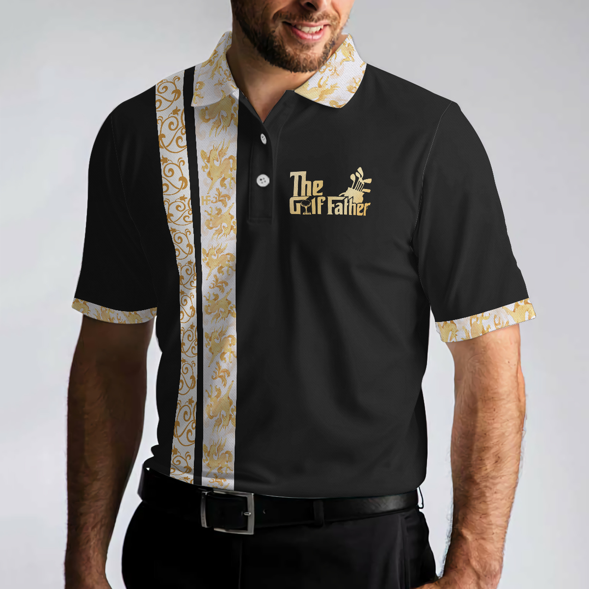 The Golf Father Polo Shirt, Black Timeless Golfing Shirt For Male Players, Best Golf Gift