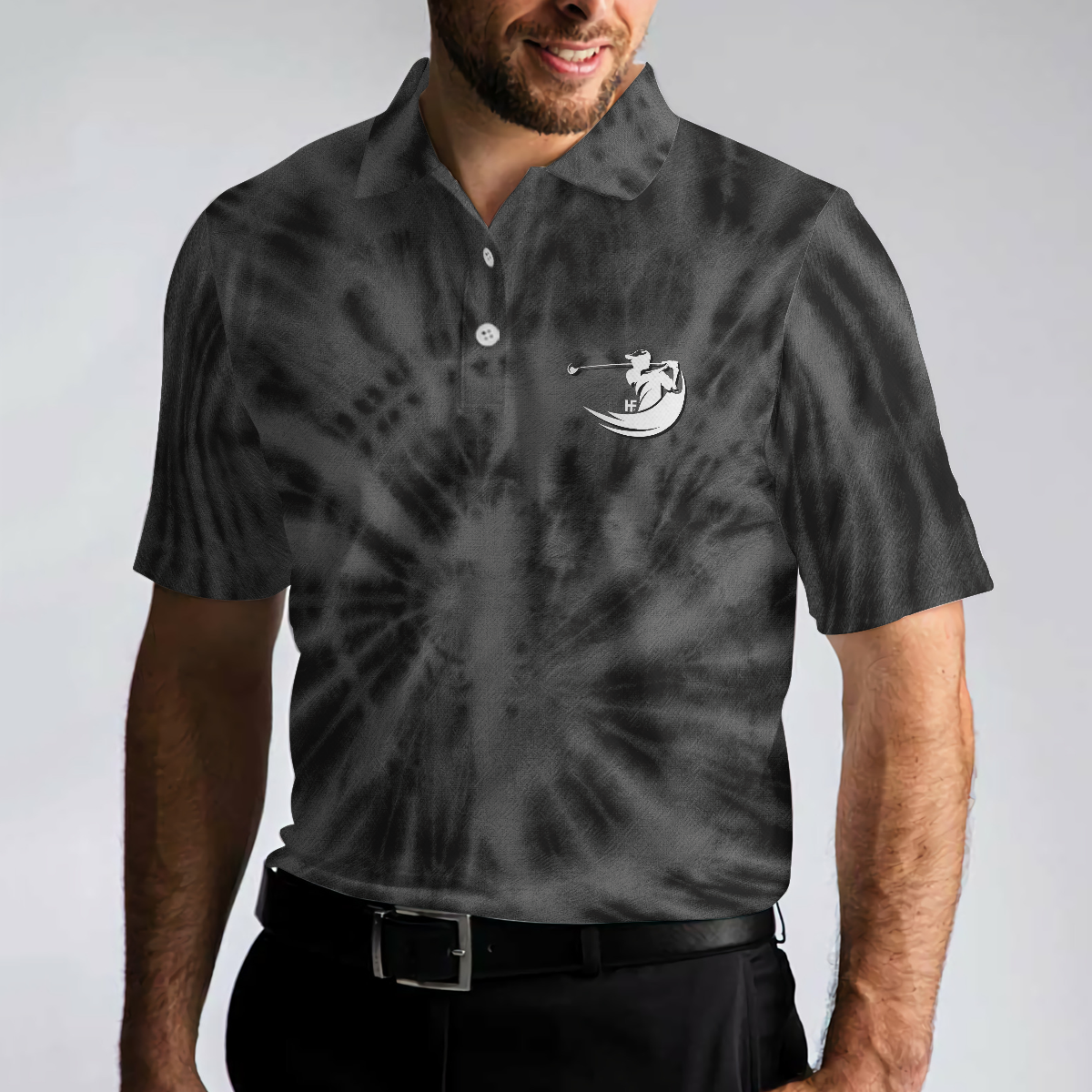 Golf Be The Best Golf Polo Shirt, Black Tie Dye Golf Shirt For Men
