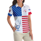 American Flag Golf V2 Short Sleeve Women Polo Shirt, Patriotic Golf Shirt For Ladies, Unique Golf Gift For Girls