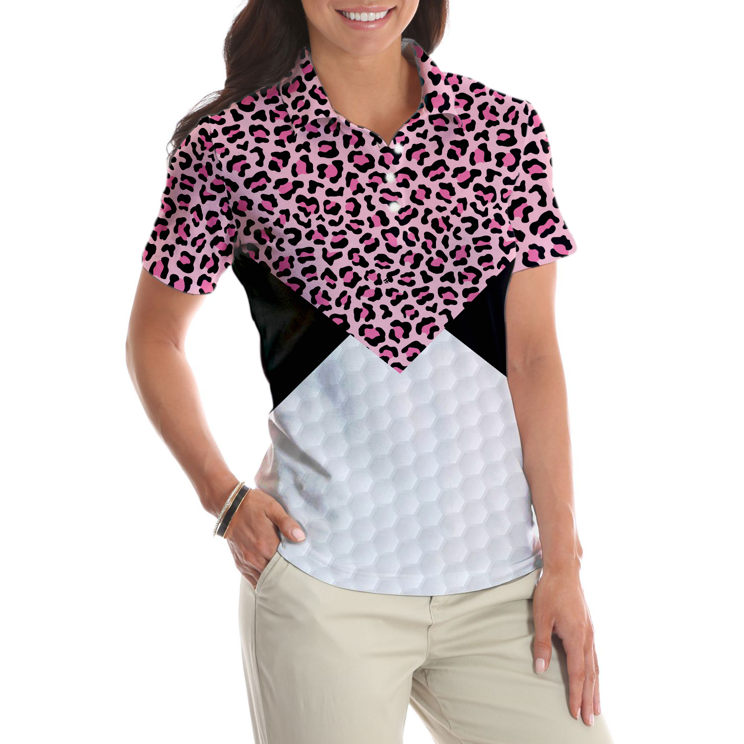 I'm Sorry For What I Said When I Was Golfing Short Sleeve Women Polo Shirt, Pink Leopard Pattern Shirt