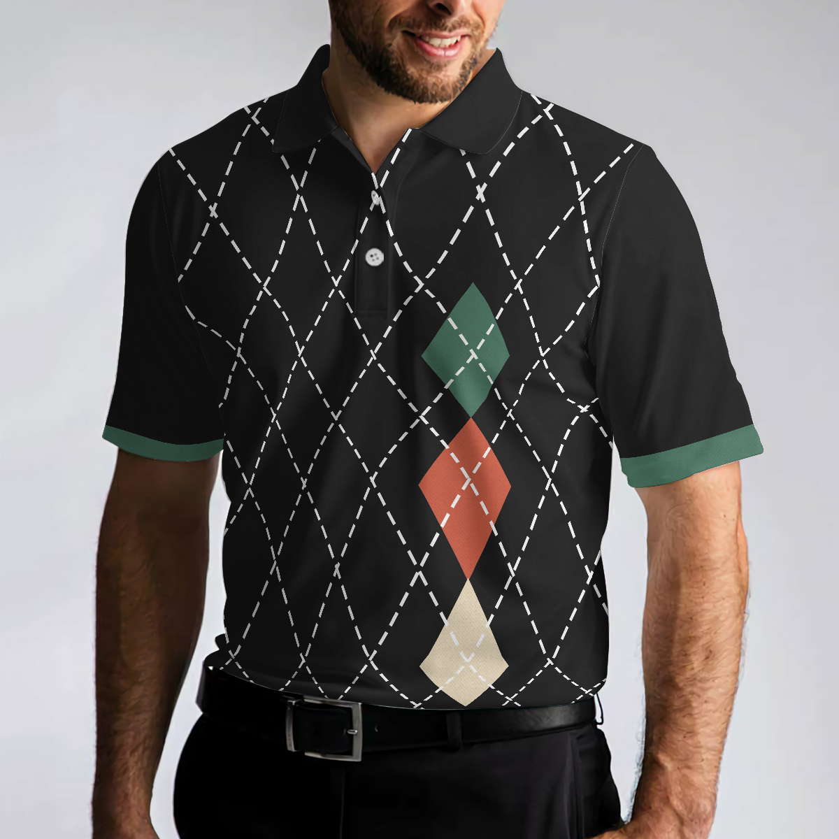 Best Dad By Par Polo Shirt, Best Argyle Pattern Golf Shirt For Male, Golf Gift Idea For Dad On Father's Day