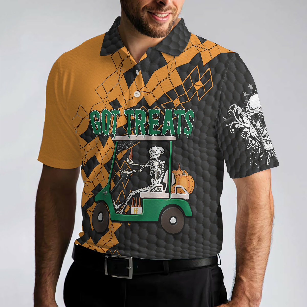 Got Golf And Got Treat Skull Golf Polo Shirt, Halloween Golf Shirt For Men, Halloween Gift For Golfers