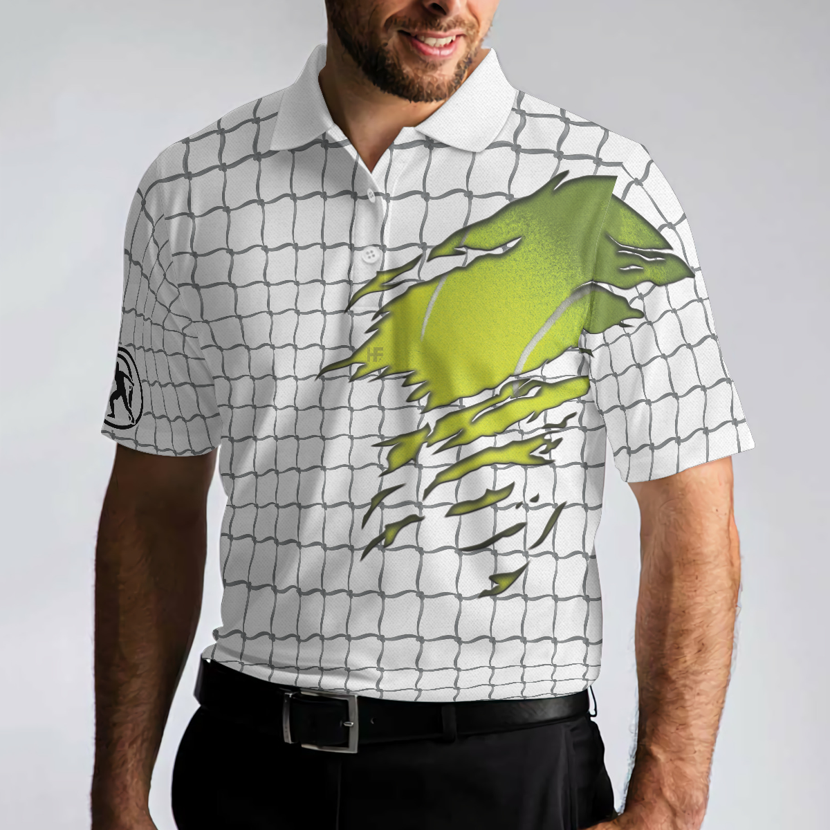Tennis Polo Shirt, Check Pattern Short Sleeve Tennis Print Shirt, Gift For Stylish Tennis Players