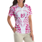 White Pink Camouflage Thinning Layout Golf Short Sleeve Women Polo Shirt, Best Golf Shirt For Female Golfers