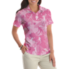 Pink Camouflage Tennis Girl Short Sleeve Women Polo Shirt, Camo Tennis Shirt For Ladies