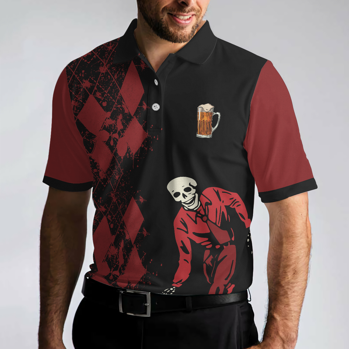 Bowling With A Chance Of Drinking Polo Shirt, Red And Black Bowling Shirt For Men, Bowling Beer Polo Shirt