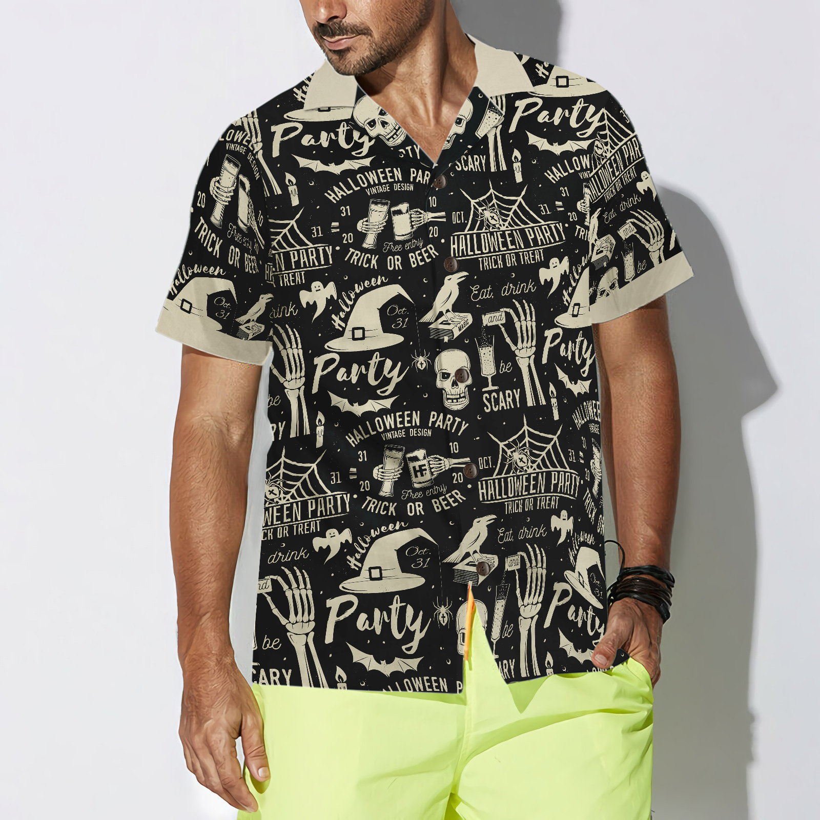 Retro Halloween Beer Party Hawaiian Shirt