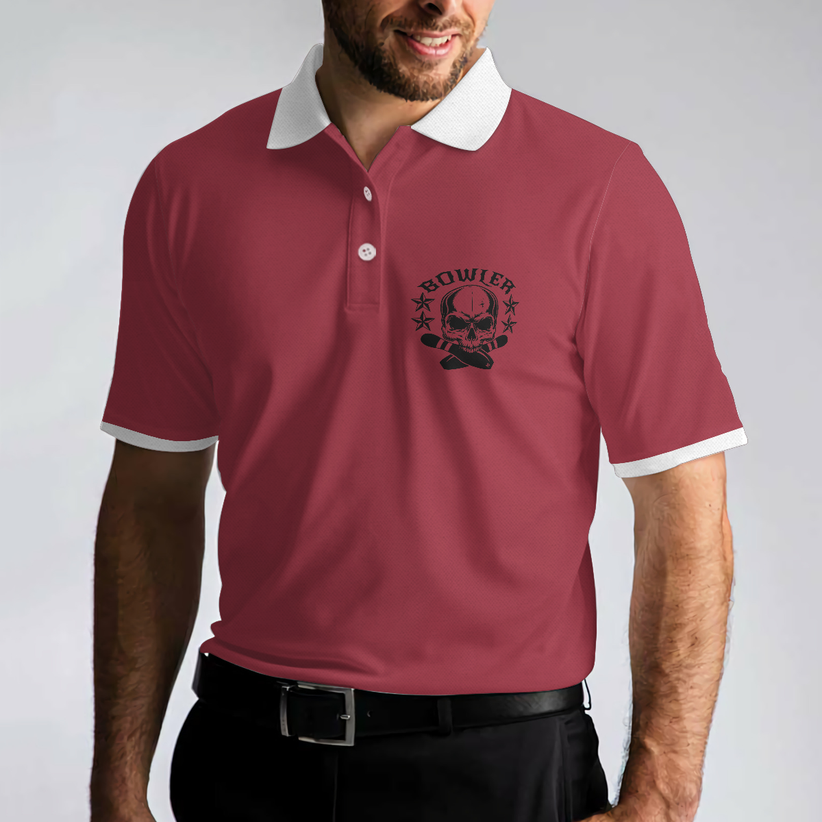 Bowling Skull Polo Shirt, American Flag Bowling Shirt For Men, Unique Bowling Apparel