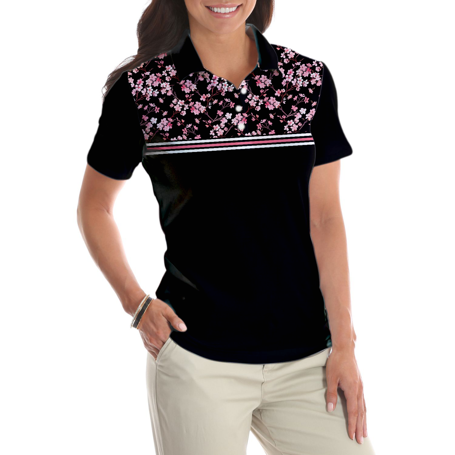You Are Looking At My Putt Again Golf Short Sleeve Women Polo Shirt, Floral Golfing Shirt For Female Golfers