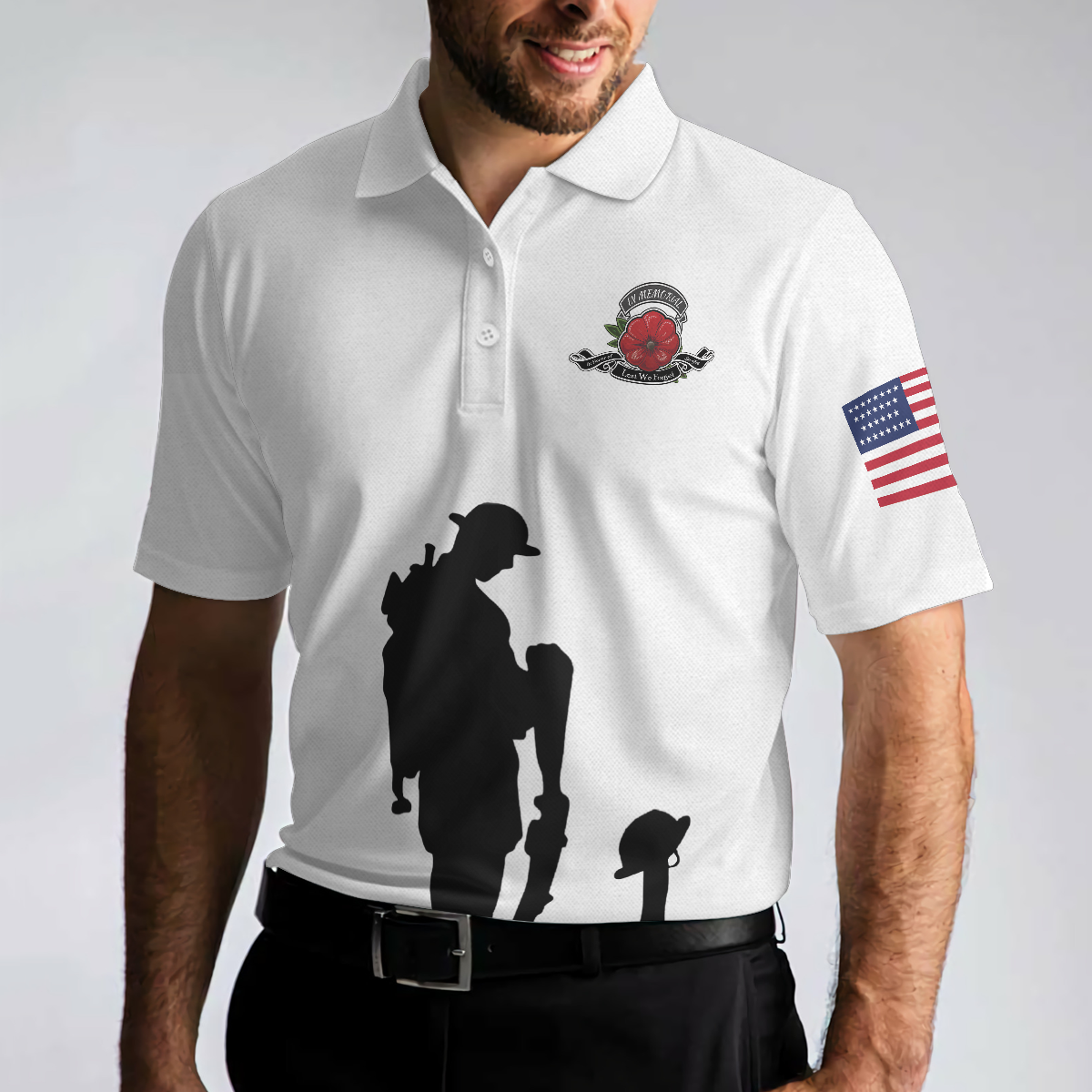 US Veteran Lest We Forget Polo Shirt, Military American Flag Golf Shirt For Men