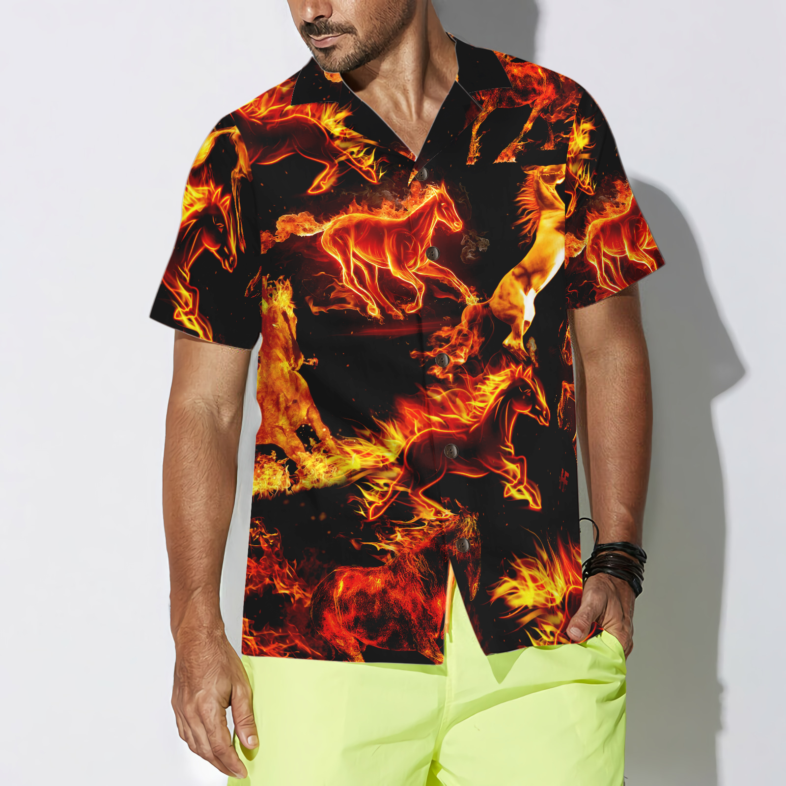 Flaming Horses Shirt For Men Hawaiian Shirt