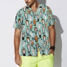 Vampire Coffins Halloween Shirt For Men, Arctic Blue Coffin Pattern Hawaiian Shirt