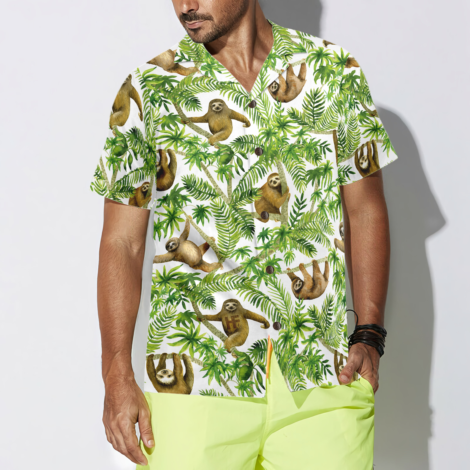 Tropical Sloth Seamless Pattern Hawaiian Shirt