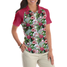 Golf Ball On Tropical Flowers Background Short Sleeve Women Polo Shirt
