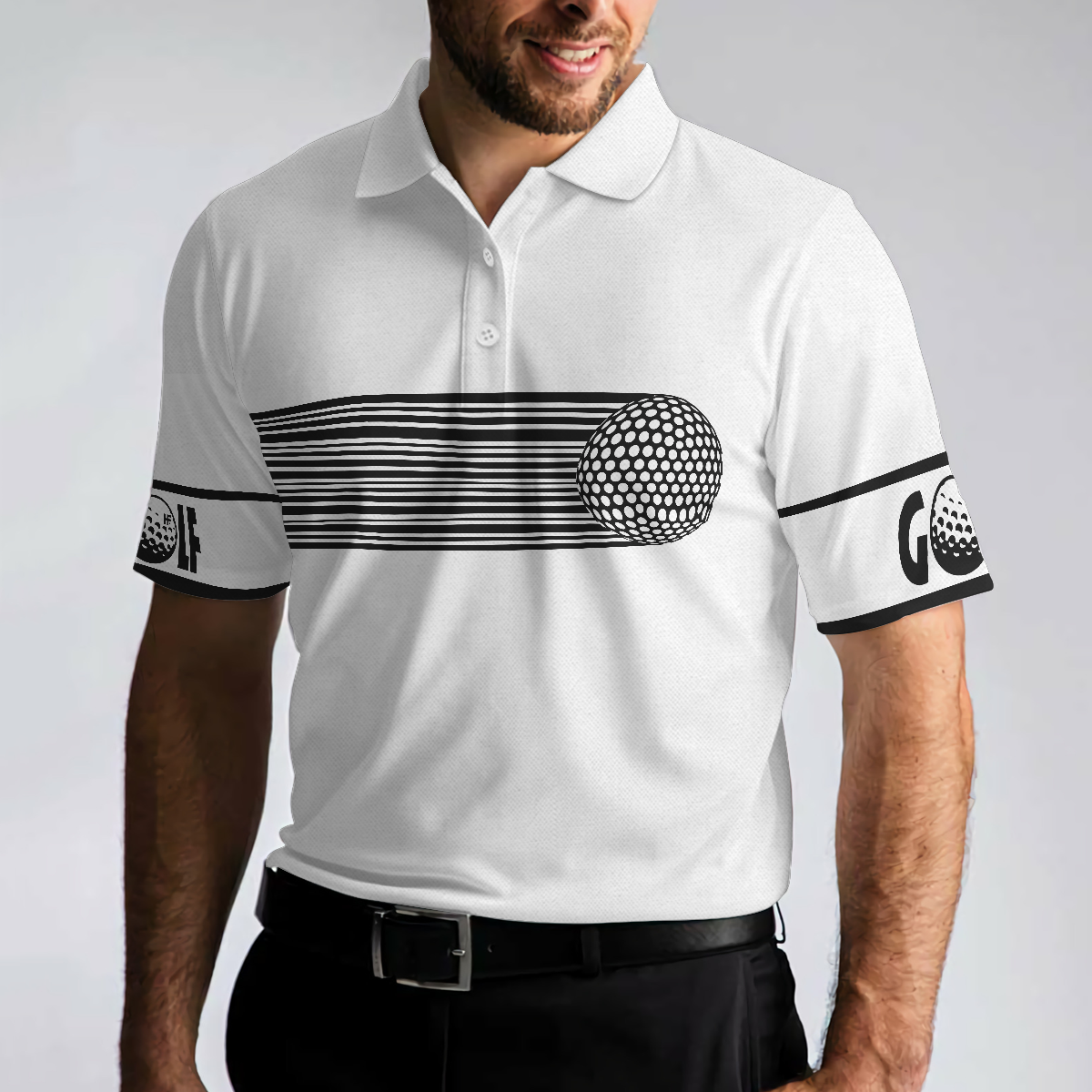 Black and White Stripes Barcode Golfing Polo Shirt, Golfer Hard Swing Polo Shirt, Best Golf Shirt For Men - Hyperfavor