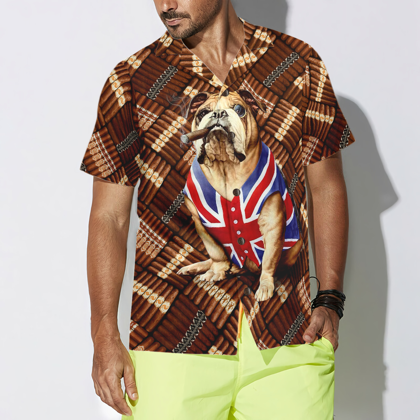Cigars And Bulldog Shirt For Men Hawaiian Shirt