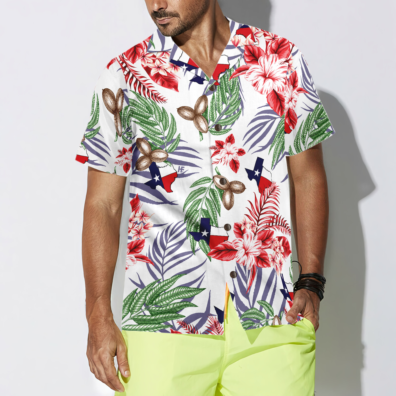 Bluebonnet Texas Hawaiian Shirt Pecan Version, Button Down Floral And Flag Texas Shirt, Proud Texas Shirt For Men