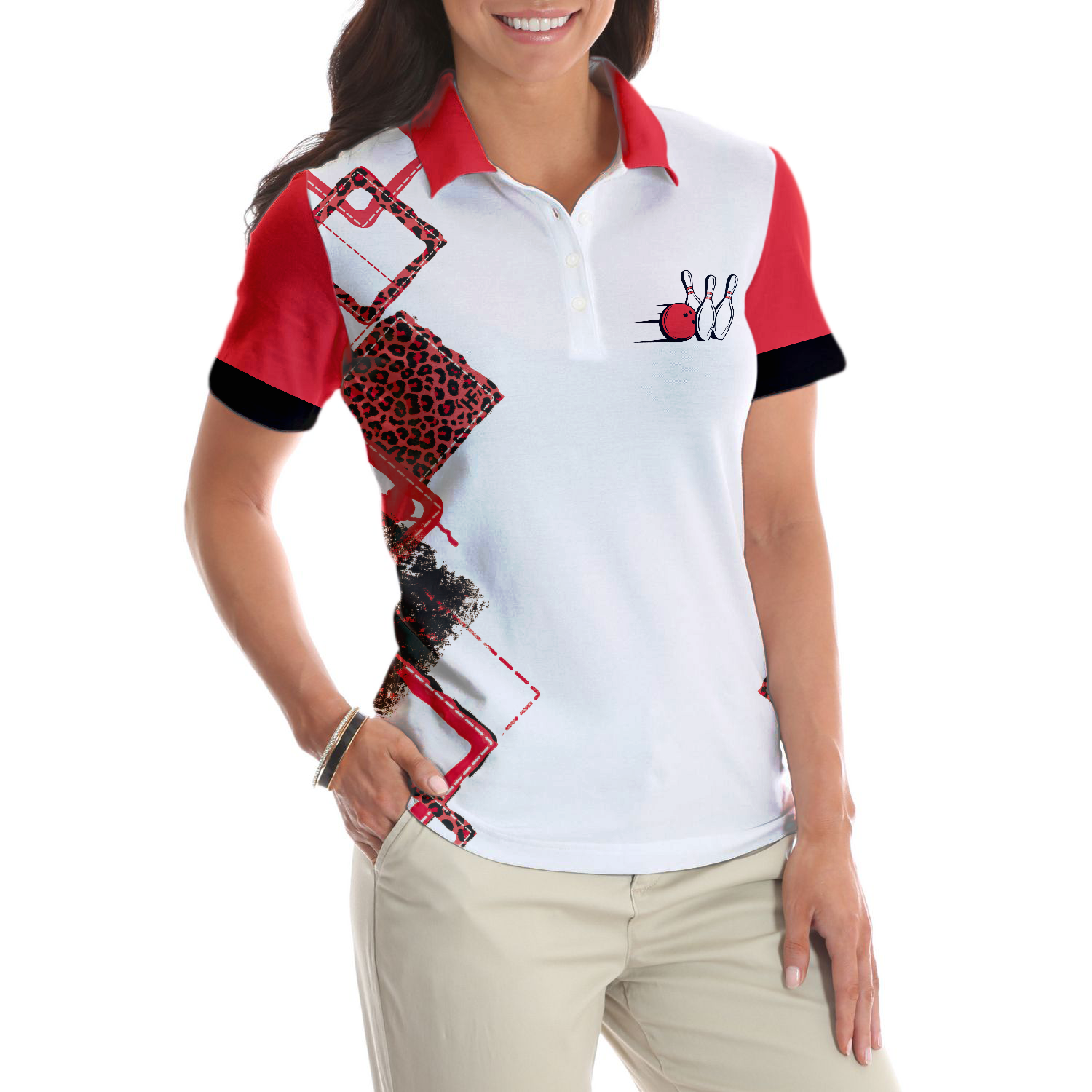 We're More Than Just Bowling Friends We're Like A Really Small Gang Short Sleeve Women Polo Shirt, Leopard Bowling Shirt