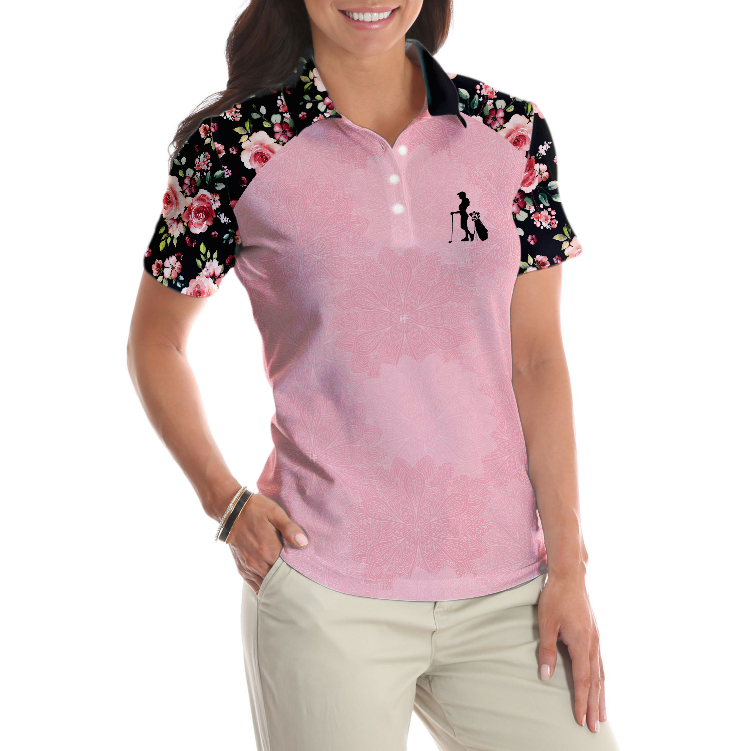 I Know I Play Like A Girl Try To Keep Up Elegant Flower Pattern Golf Short Sleeve Women Polo Shirt