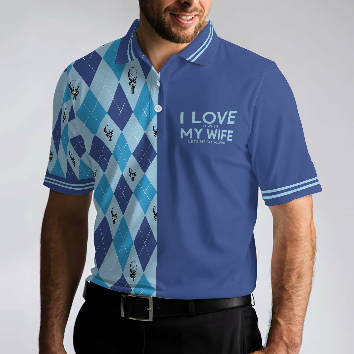 I Love It When My Wife Lets Me Go Golfing Men Polo Shirt, Seamless Pattern Husband Golf Shirt For Men