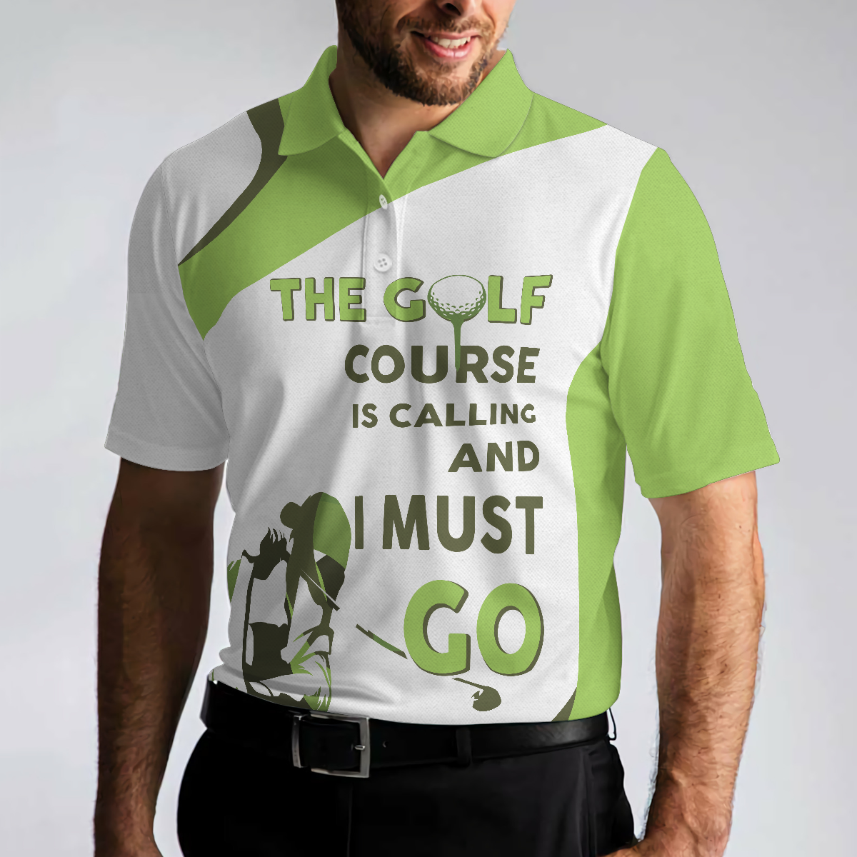 The Golf Course Is Calling And I Must Go Men Polo Shirt, White And Green Golf Shirt For Men