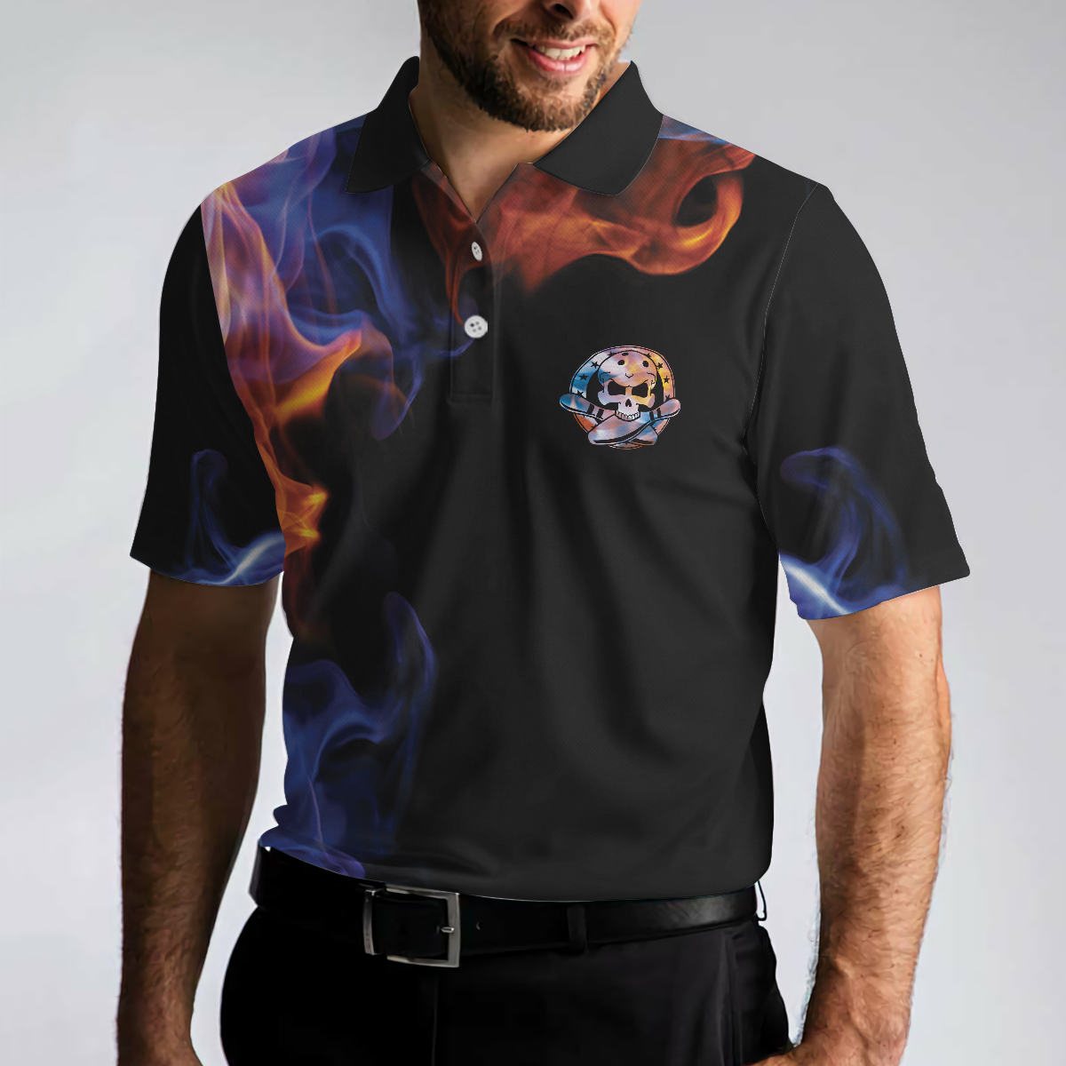 There Is No Crying In Bowling Just Lots Of Swearing Bowling Polo Shirt, Cool Flame Pattern Bowling Shirt Design