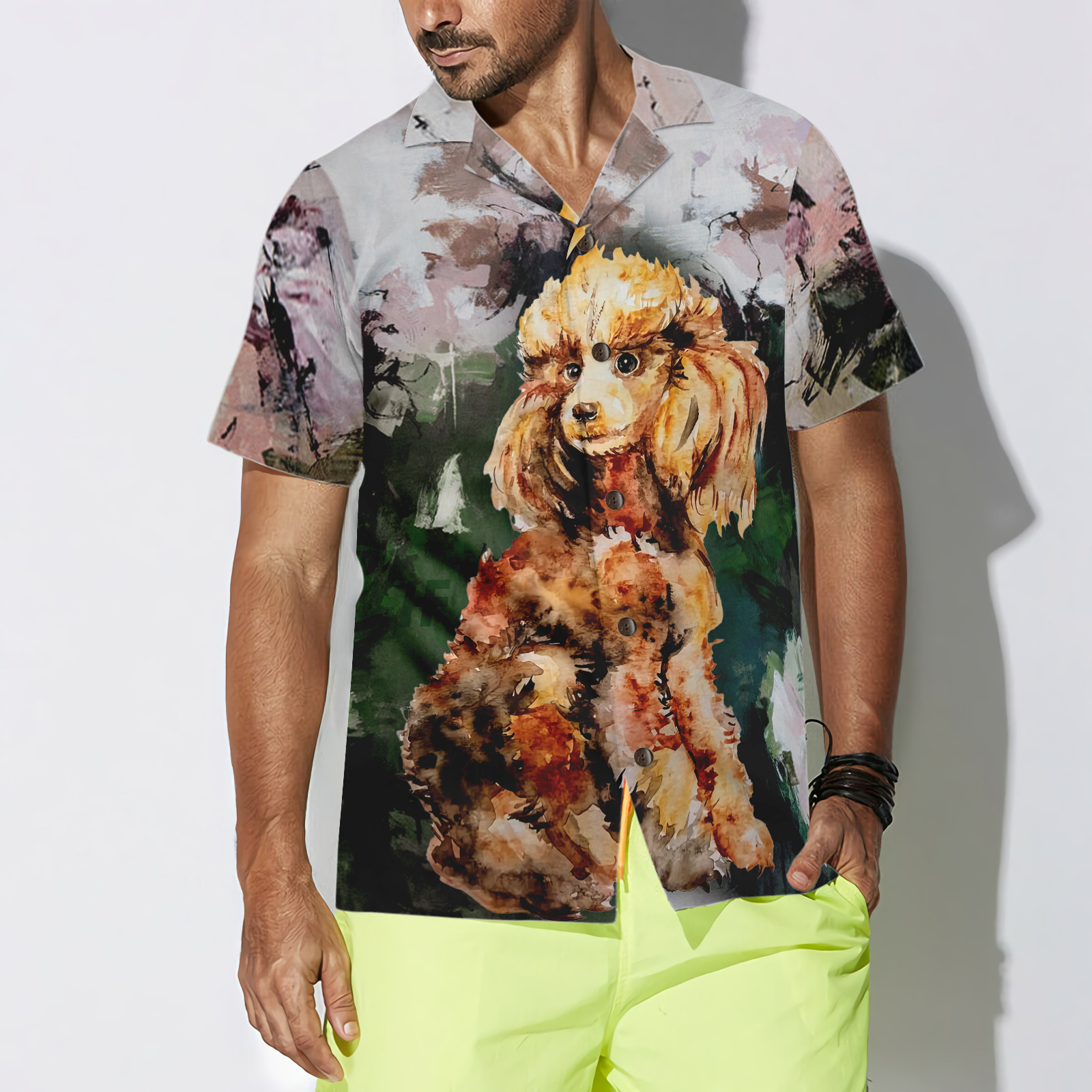 Poodle Portrait For Poodle Lovers Hawaiian Shirt, Dog And Landscape Waterbrush Art Painting