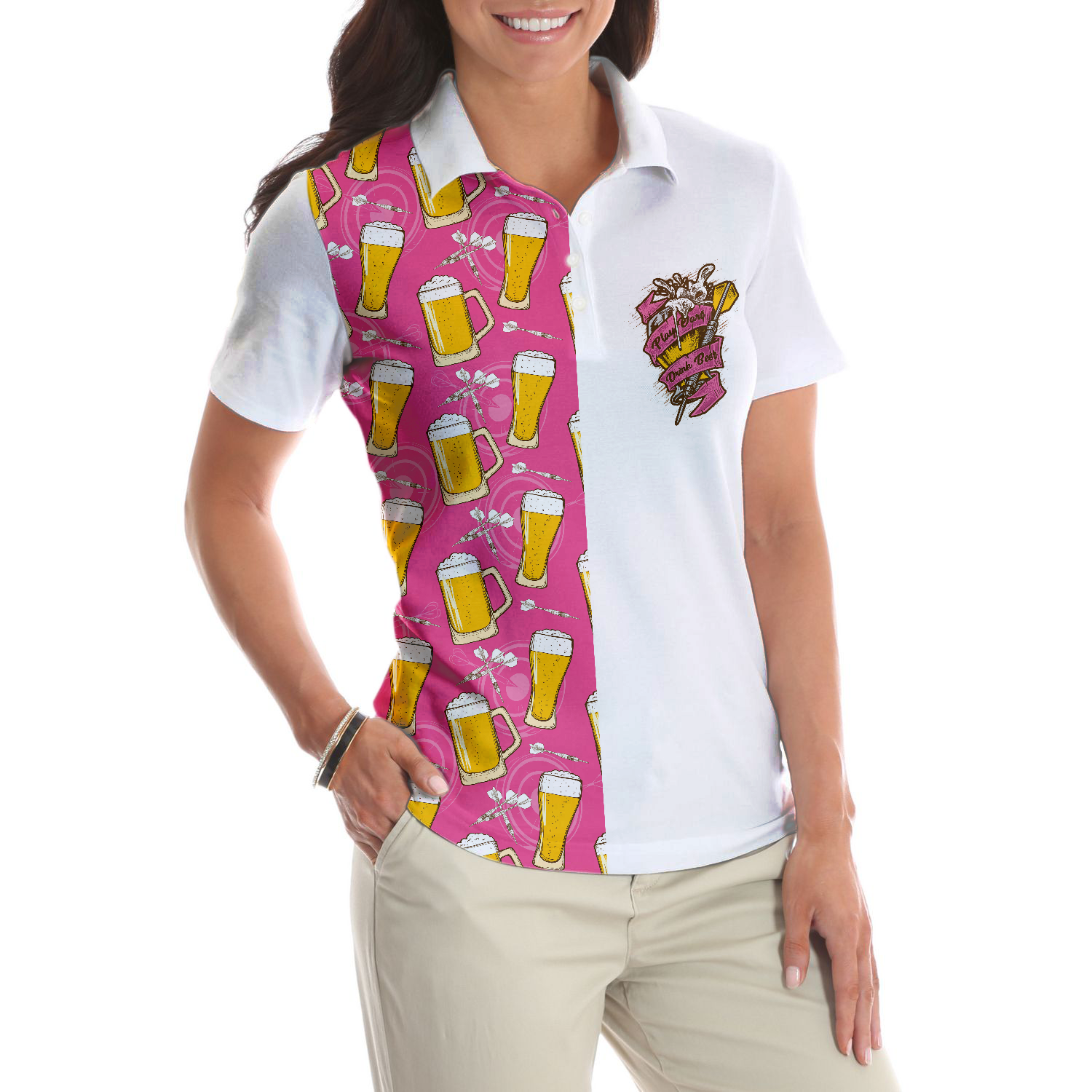 I'm A Darts And Beer Kinda Girl Short Sleeve Women Polo Shirt, Funny Ladies' Darts Shirt, Darts Gift For Women