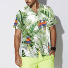 Beautiful Watercolor Parrots In Green Hawaiian Shirt