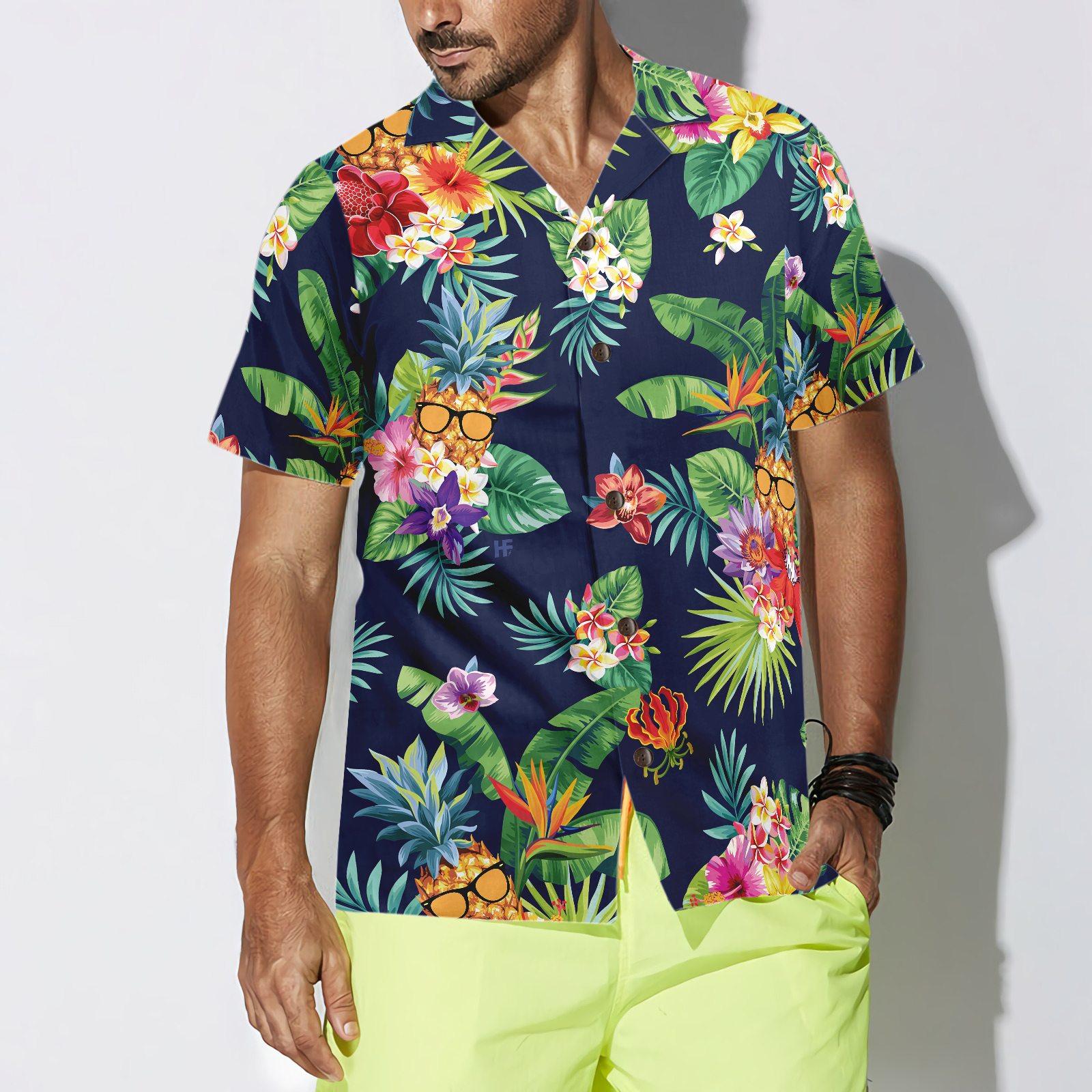 Tropical Pineapples & Palm Leaves Hawaiian Shirt
