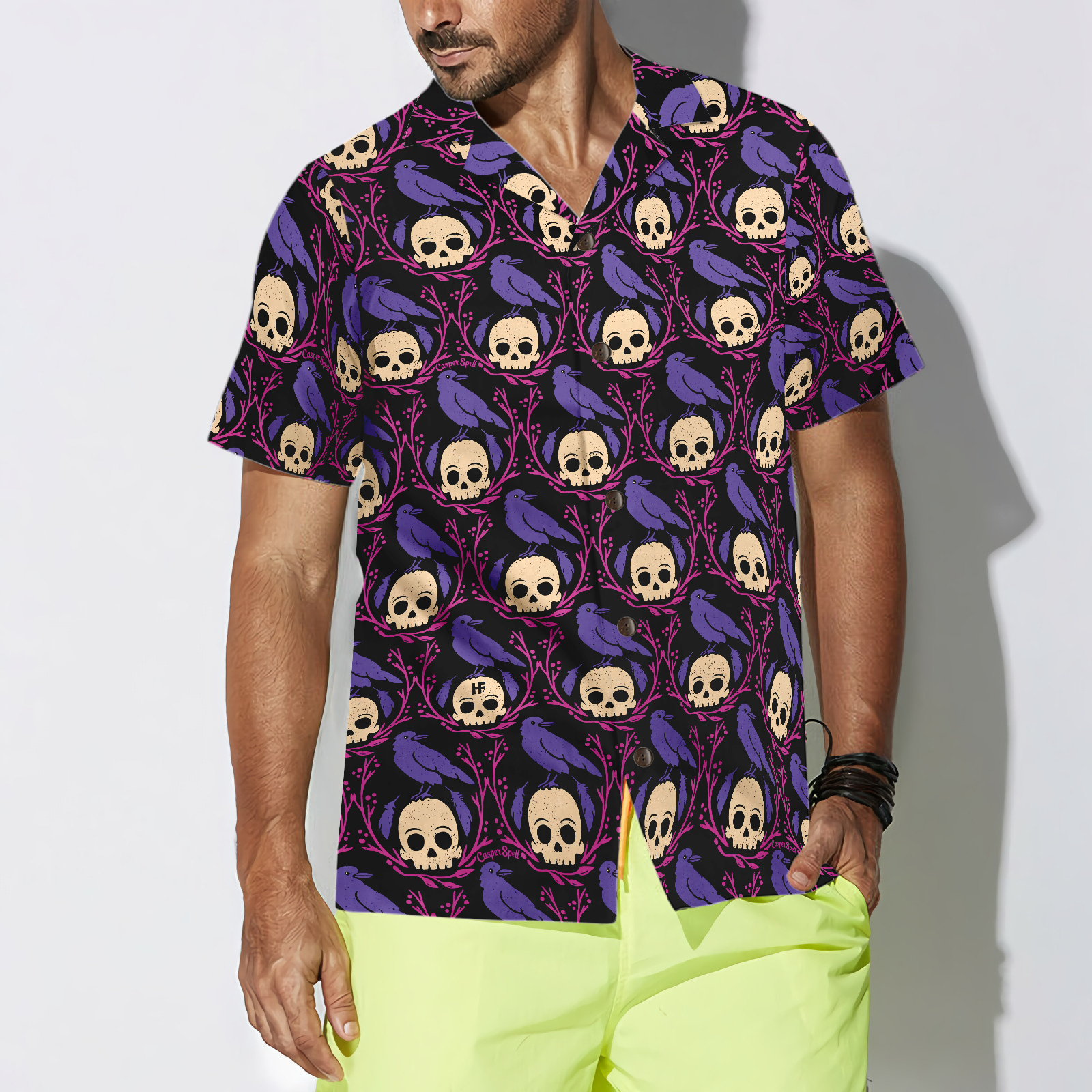 Raven Skull Halloween Shirt For Men Hawaiian Shirt