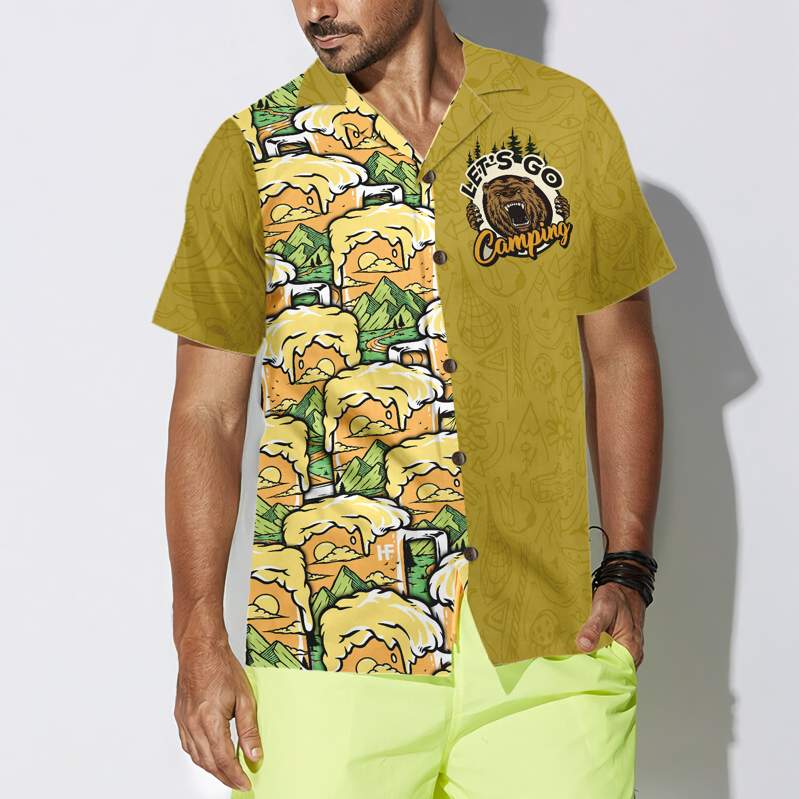 Camping Bear Drink Beer Hawaiian Shirt