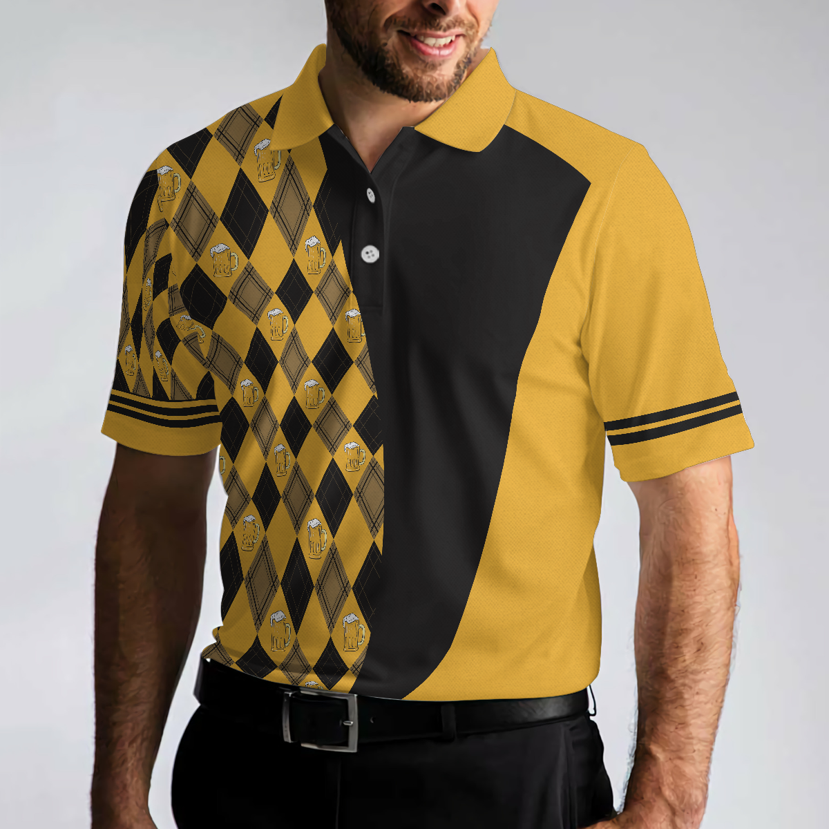 Swing Swear Drink Repeat V2 Polo Shirt, Argyle Pattern Golf Shirt For Male Golfers, Skull Golf Shirt